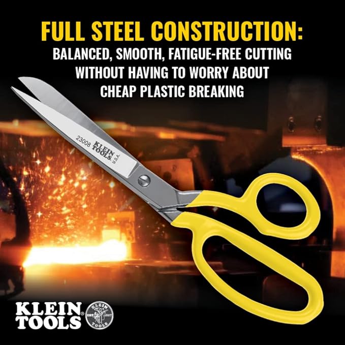 Klein Tools 23008 Premium Forged Heavy Duty Bent Trimmer Scissors, Made in USA, 8-Inch Multipurpose Durable Household Scissors, Perfect for Kitchen, Sewing, Crafts, Office