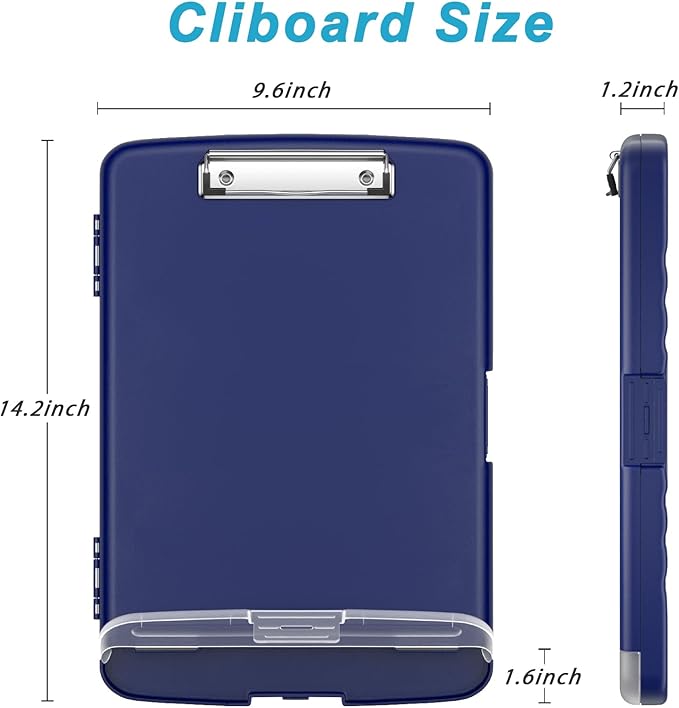Rimilak Plastic Clipboard with Storage, 8.5 x 11 High Capacity Folio Nursing Case with Pen Holder, Size 14.2 x 9.6 x 1.2″ Folder Side-Opening for Classroom, Teacher, Smooth Writing, Deep Blue