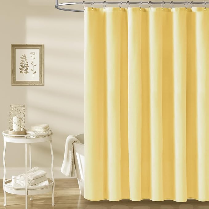 BTTN Yellow Fabric Shower Curtain - Linen Textured Weighted Cloth Shower Curtain Set with 12 Plastic Hooks, Machine Washable, Modern Hotel Luxury, Decorative Neutral Bath Curtains for Bathroom, 72x72
