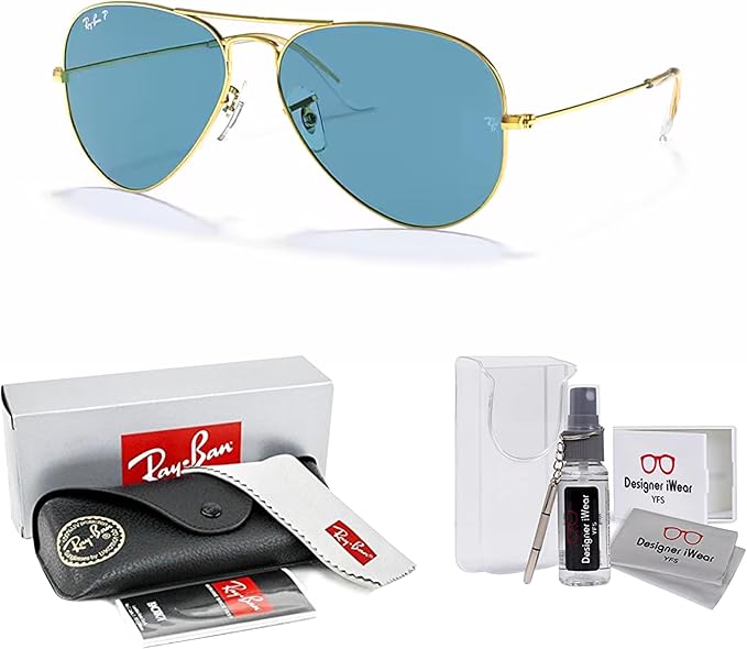 Ray-Ban RB3025 Metal POLARIZED Aviator Sunglasses For Men For Women +BUNDLE with ACCESSORY EYEWEAR KIT