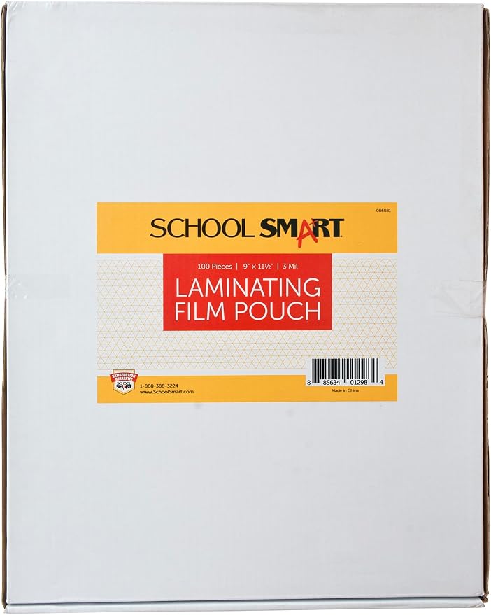 School Smart Laminating Pouches, 9 x 11-1/2 Inches, 3 mil Thick, Pack of 100 - 086081