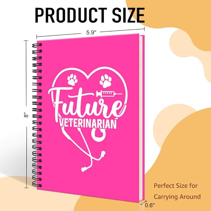 Future Veterinarian Rose Red Spiral Horizontal Lines Notebook, Funny Paw Silhouettes Journal Gifts for Future Veterinary Nurse Vet Assistant Animal Lover, Grad Gifts for Veterinary Tech Student