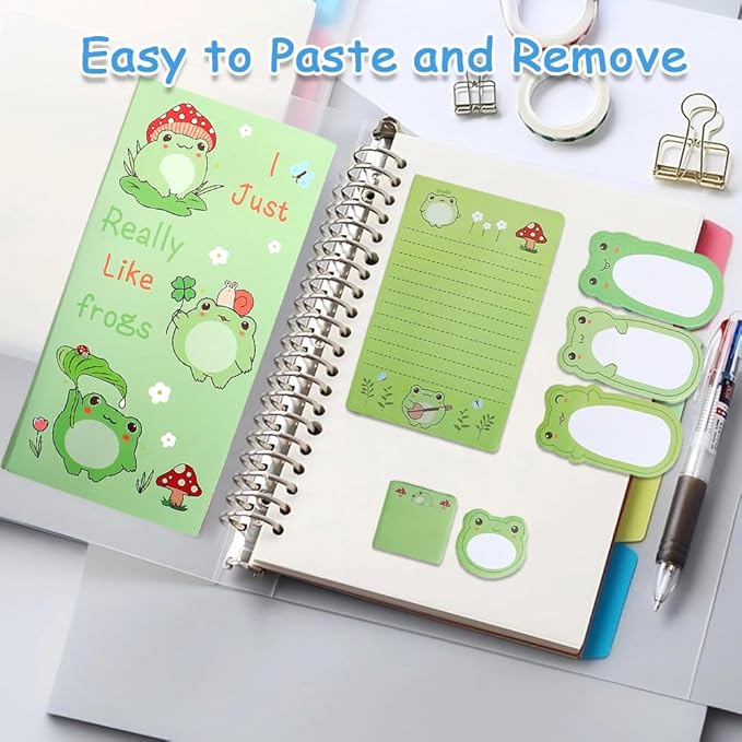 QPIXVB Frogs Sticky Notes Set,Frog Gifts for Women,440 Sheets Cute Sticky Notes,Cute Cartoon Frogs Self-Stick Note Pads,Cute Frog Gifts,Post It Note,Office Supplies,Animal Divider Tabs Bundle