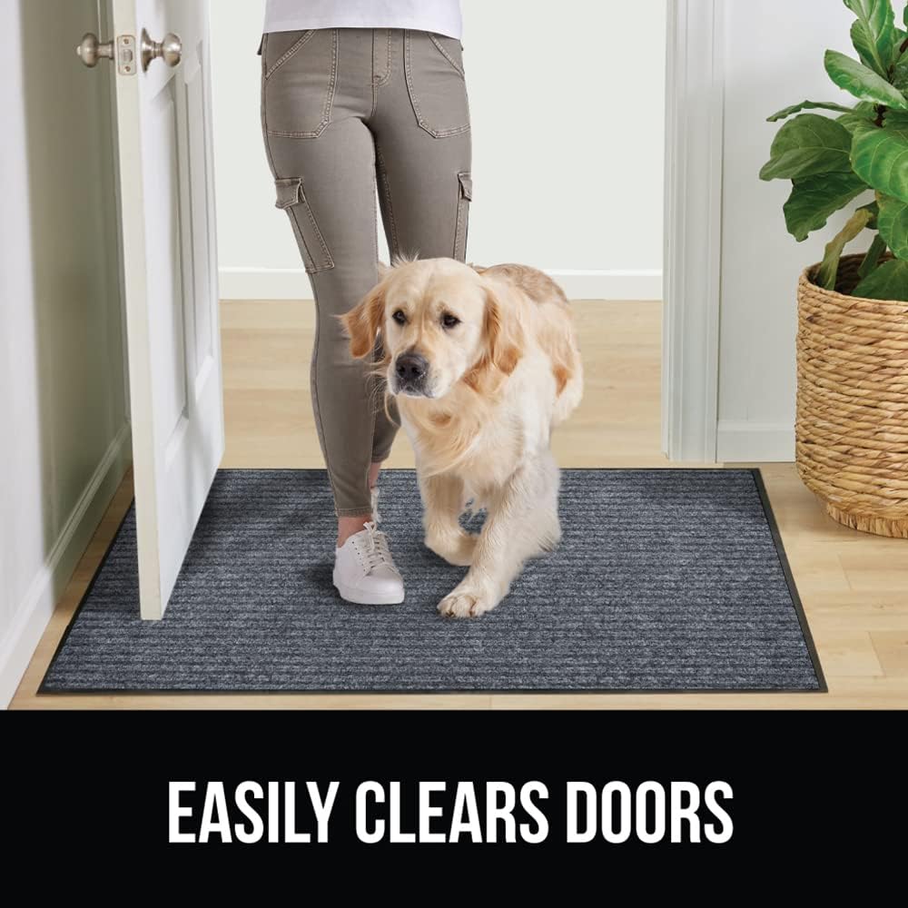 GORILLA GRIP Traffic Guard Door Mat, Heavy Duty Welcome Mats, Commercial Office Space Doormat, Waterproof, Fade Resistant, Strong Rubber Backing, Low Profile, Shoe and Boot Scraper, 29x17, Gray