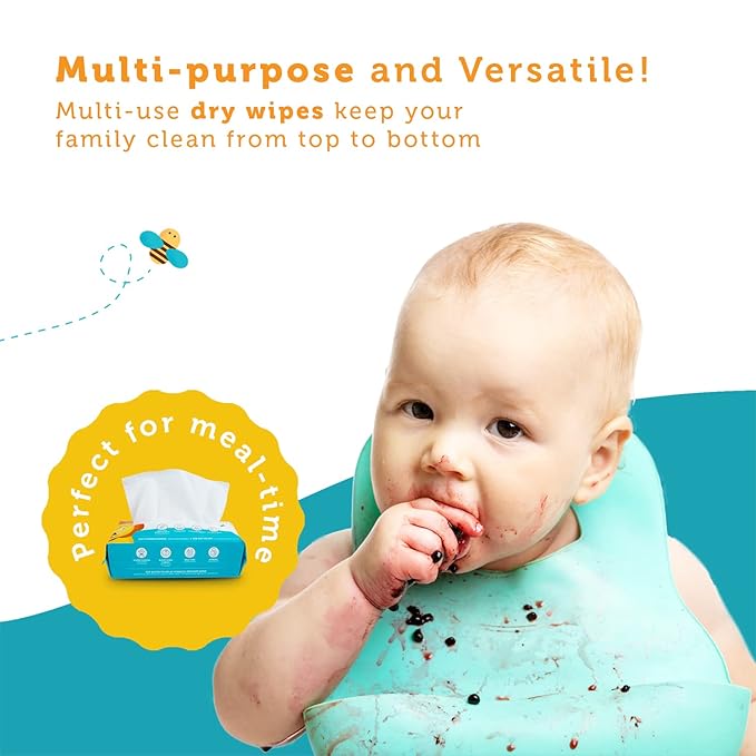 Whoopsie Wipes – The Original 100% Pure Cotton Dry Baby Wipes – Ultra Soft, Unscented, Chemical-Free Wipes for Sensitive Skin – Use Dry or Add Water for Wet Wipes – 12 Packs (1200 Count)