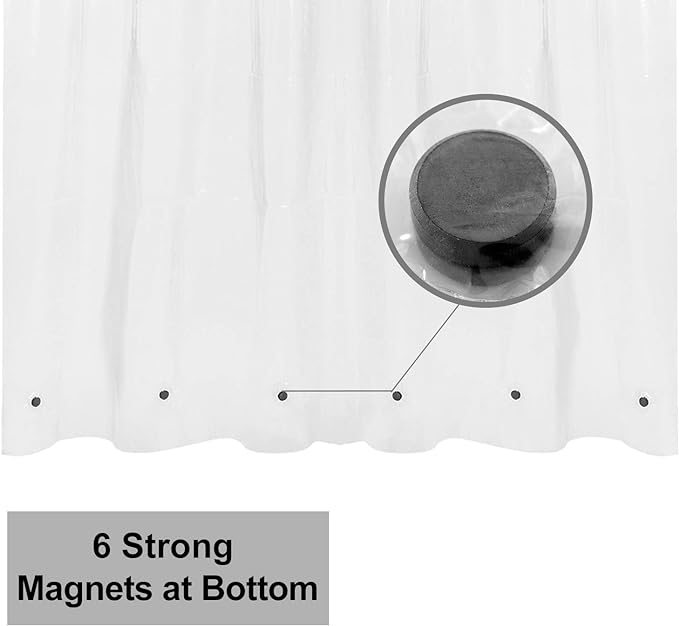 Barossa Design Plastic Shower Curtain Liner 69" x 70" with 6 Magnets - Waterproof PEVA Shower Liner for Standard Size Bathroom, PVC Free, Metal Grommets - Clear, 69X70