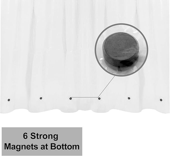 Barossa Design X-Long Shower Curtain Liner with 6 Magnets - 72" x 92", Waterproof PEVA Shower Liner for Bathroom, PVC Free, Metal Grommets - Clear, 72X92