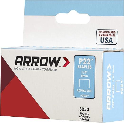 Arrow 224 Heavy Duty P22 Staples for Use with Plier-Type Paper and Bag Staplers in Restaurants, Offices, Classrooms, 5050-Pack, 1/4-Inch Leg Length, 7/16-Inch Crown Width