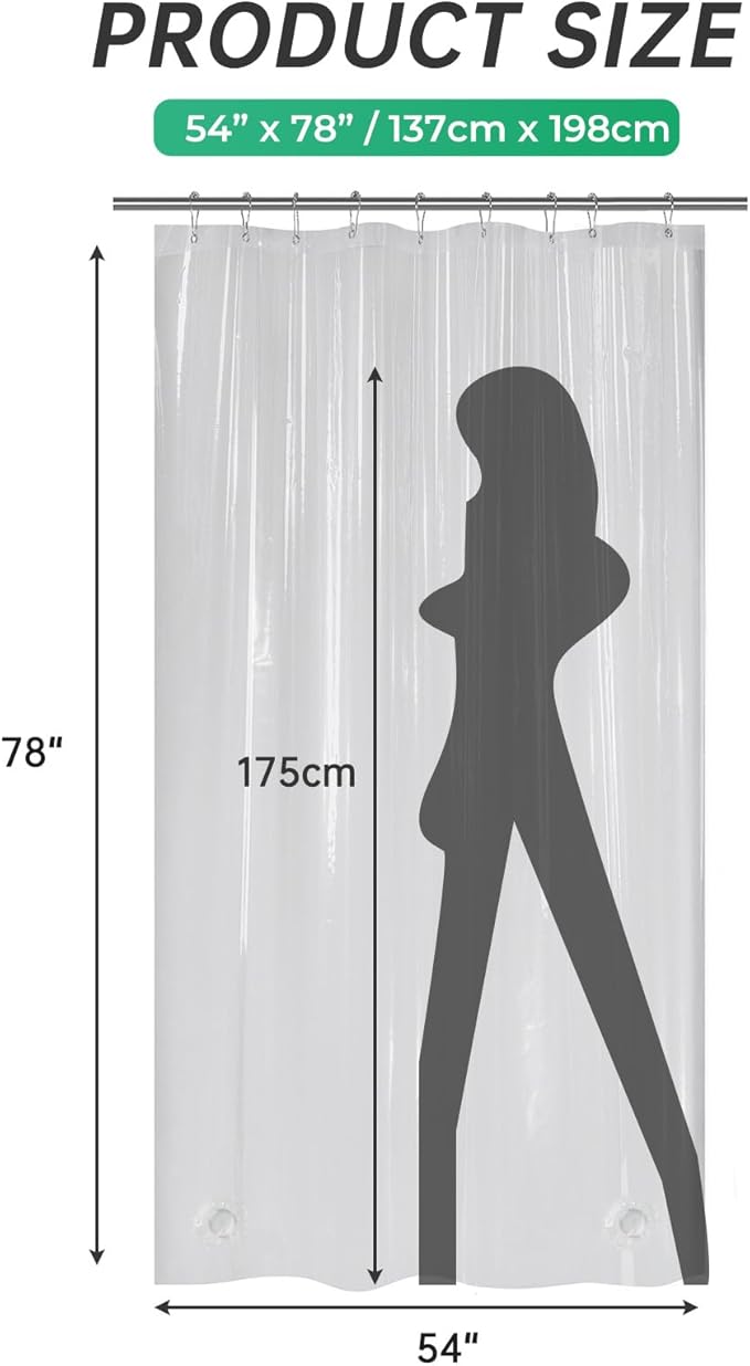 AmazerBath Stall Shower Curtain 54x78, Clear Plastic, Thick PEVA, Heavy Duty with 2 Weighted Stones and 9 Grommets