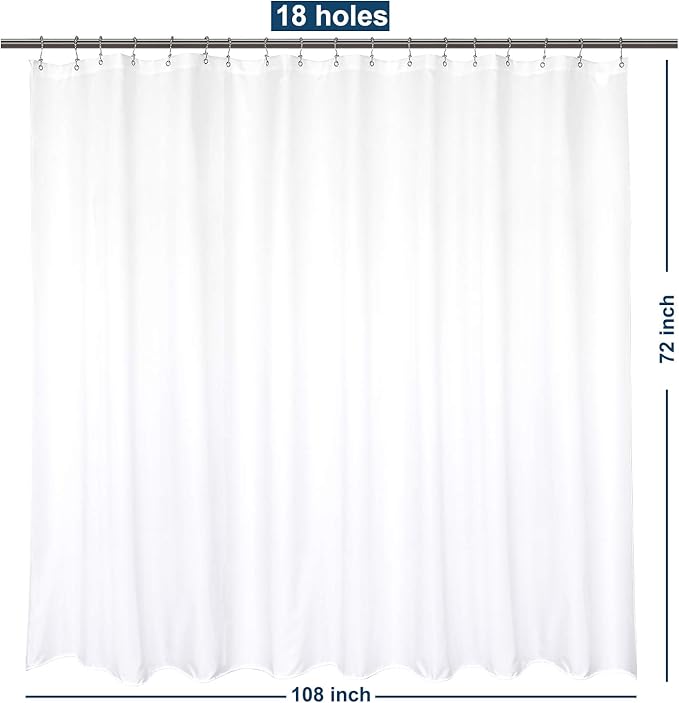 Barossa Design Waterproof Extra Wide Fabric Shower Curtain Liner Microfiber 108" W x 72" H - Hotel Quality, Machine Washable, White Shower Liner for Bath Tub, 108x72