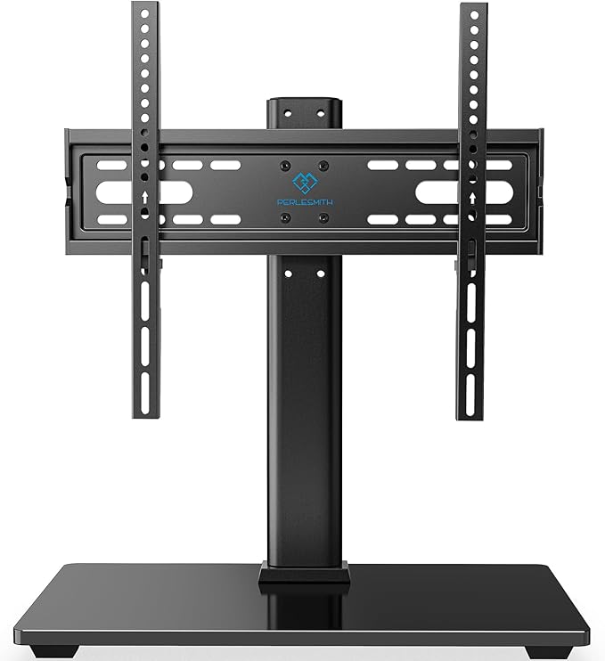 PERLESMITH Universal TV Stand, Table Top TV Stand for 32-60 inch TVs & Monitors, Height Adjustable TV Mount Stand Holds up to 88 lbs with Tempered Glass Base & Wire Management, VESA 400x400mm PSTVS04