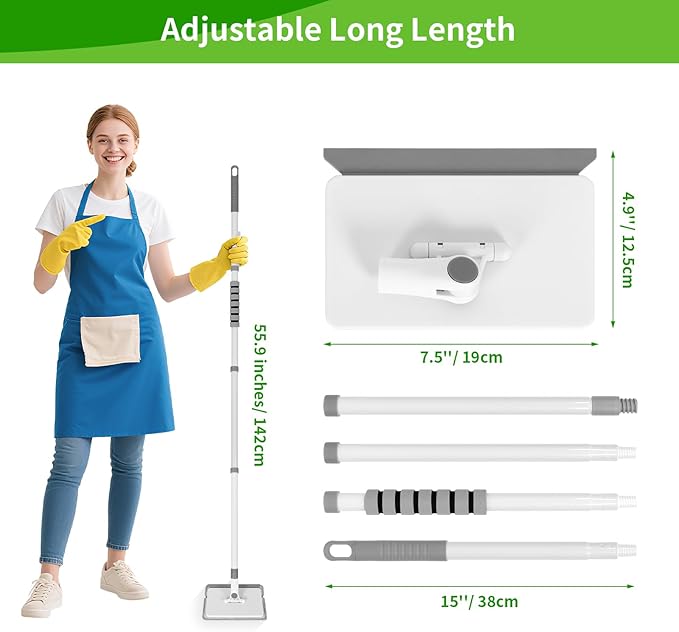 Baseboard Cleaner Tool with Handle, 3 in 1 Wall Cleaner Mop with Long Handle, 360° Rotatable Wall Mop with 4 Replacement Microfiber Chenille Pads for Wall Floor Baseboards Cleaning