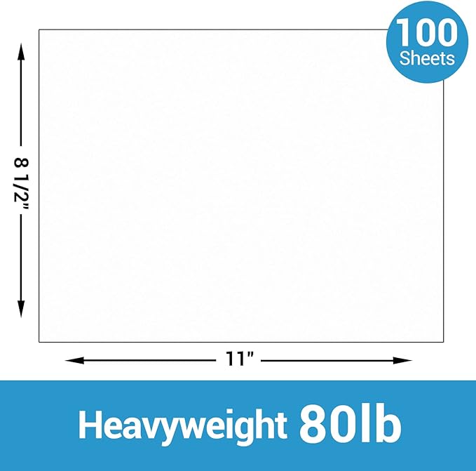 Ohuhu White Cardstock Thick Paper 100 Sheets - 8.5" x 11" Heavyweight 80 lb/216 gsm Card Stock for Crafts and DIY Card Making