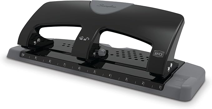 Swingline 3 Hole Punch, 20 Sheet Capacity Three Hole Puncher 3 Ring, Paper Punch, SmartTouch Low Effort, Black & Silver (74133)