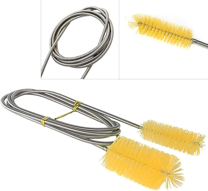 Flexible Drain Brush, Nylon Cleaner Double Ended Elastic Hose Pipe 67-inch and 2 PCS 8.2-inch Straw Cleaning Brush (Yellow)
