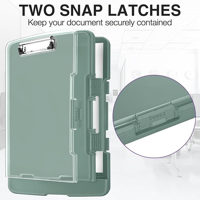 Sooez Original Clipboard with 2 Storage & Pen Holder, Heavy Duty Clip Boards 8.5x11 with Dual Storage, Clearview Dry Erase Coach Clipboard with Real Hinge, High Capacity, School & Office Supplies