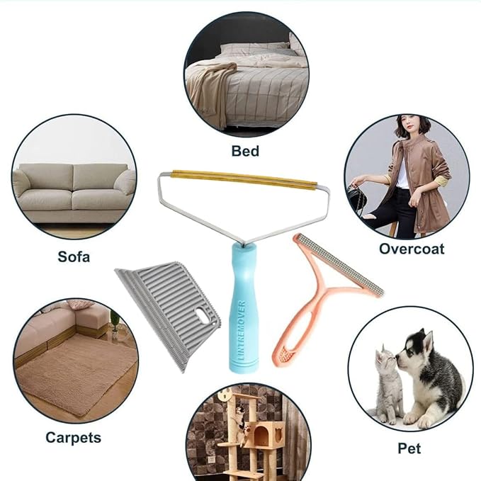 4-In-Premium Pet Hair Removal Glove & Brush Set Electrostatic Dog & Cat Grooming Tool with Lint Remover for Furniture, Carpet, Car - Reusable Magic brush Ideal Pet Supplies for Dog & Cat Hair Removal