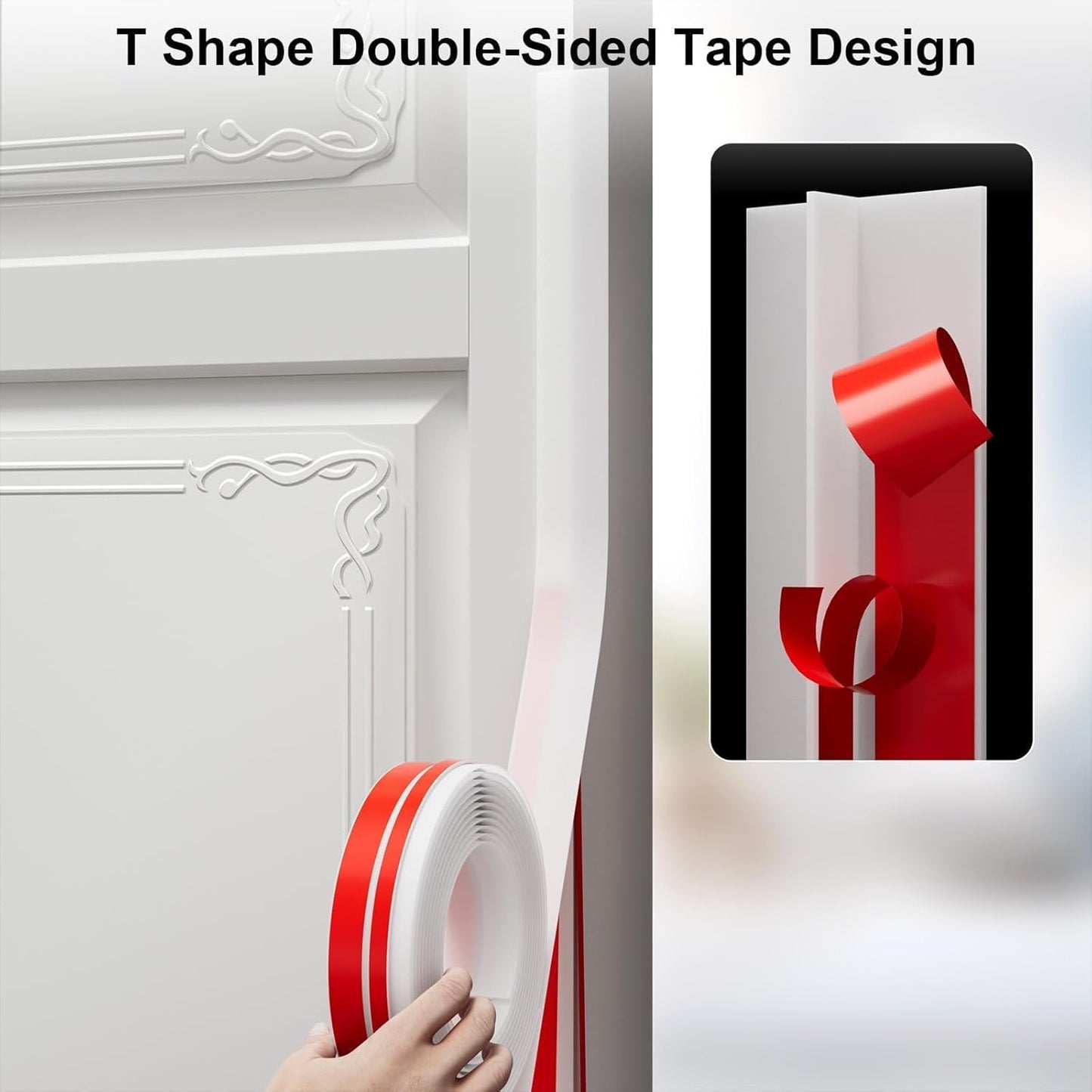 T-Shaped Door Draft Stopper, 1.97 in x 10 Ft Silicone Seal Strip for Windows Gaps, Weather Stripping Seal Strip Shower Sweep, White