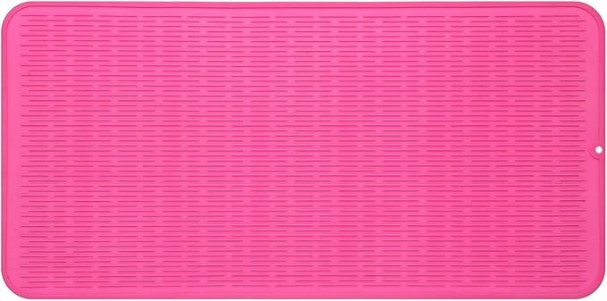 Silicone Dish Drying Mat for Multiple Usage,Easy clean,Eco-friendly,Heat-resistant Silicone Mat for Kitchen Counter or Sink,Refrigerator or Drawer Liner Rose 5XL 36inches x 18inches