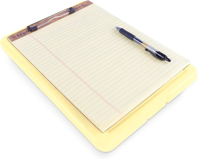 Clipboard with Storage Slim Folding for Nursing, Teachers, Coaches & Office, Plastic Heavy Duty with Pen Holder (9.5” x 13.5”) (Yellow)