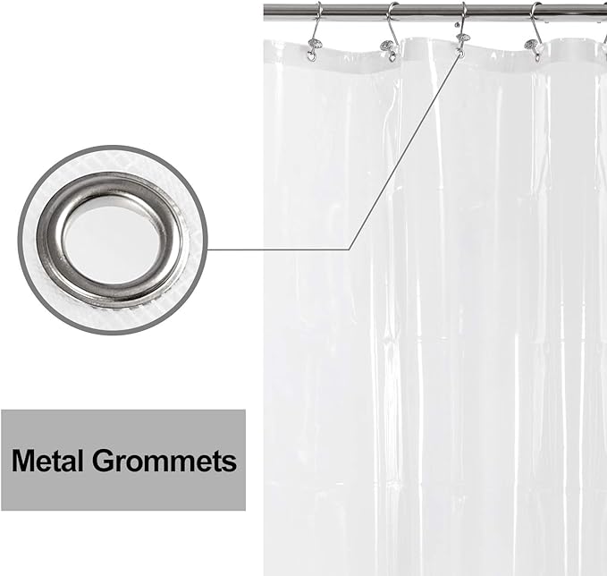 Barossa Design Clear Shower Curtain Liner 82 Width by 74 Height with Free Hooks - 6 Bottom Magnets, Waterproof PEVA, 12 Metal Grommets Curtain PEVA, 82x74