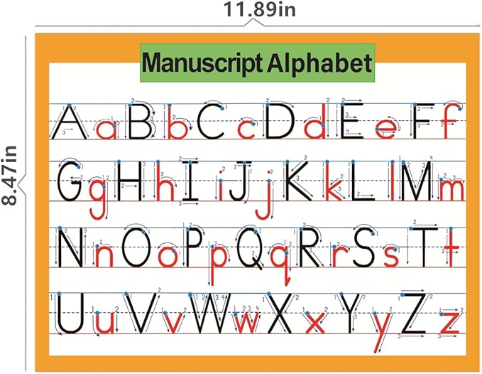 LUGMAZU 4 Pcs/Set Cursive Alphabet、Number、abc letter poster for Classroom Wall | Learning Posters for Decorations Organization,8.47x11.8in
