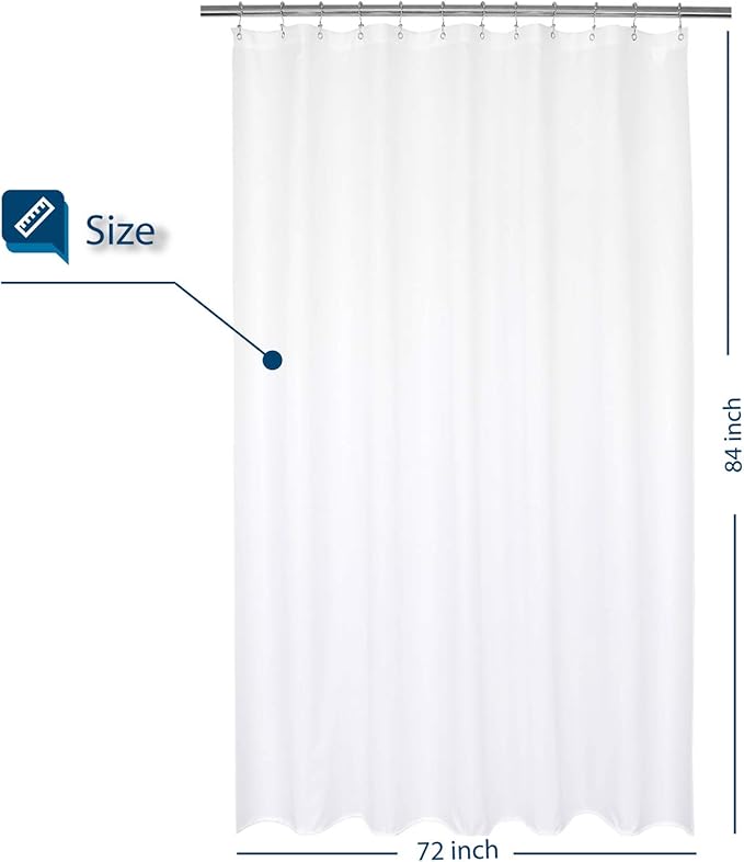 Barossa Design Waterproof Extra Long Shower Curtain or Liner Microfiber 72 x 84 inches, Soft Feel & Hotel Quality, Machine Washable, White, 72x84