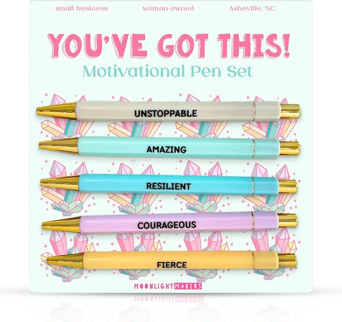 Moonlight Makers Funny Pens and Notepad Stationery Set - Set of 5 You've Got This Engraved Ballpoint Pens with Black Ink, Tay-Do List Notepad, Cute Desk Supplies & Funny Work Gifts for Women