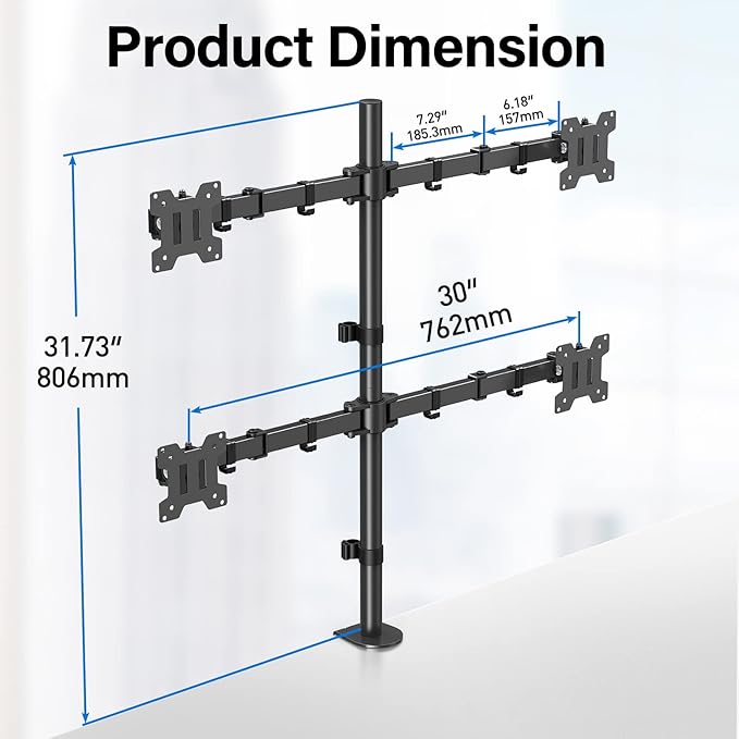 MOUNTUP Quad Monitor Stand, 4 Monitors Desk Mount for 17 to 32 inch Computer Screens, Fully Adjustable Stacked Mount with Tilt Swivel, 4 Heavy Duty Monitor Mount, Holds up to 17.6lbs per Arm, MU3007