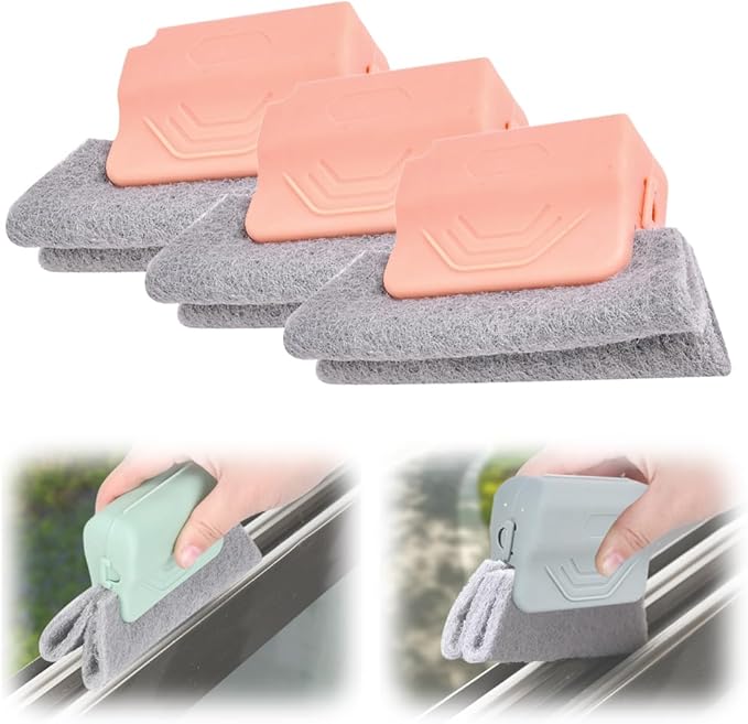 Magic Window Track Cleaner, 2025 New Groove Cleaning Brush Tools Set, Hand-held Window Track Cleaner Brushes Tools for Window lides Gaps Tile Lines Shutter Car Vents (Pink, 3PCS)