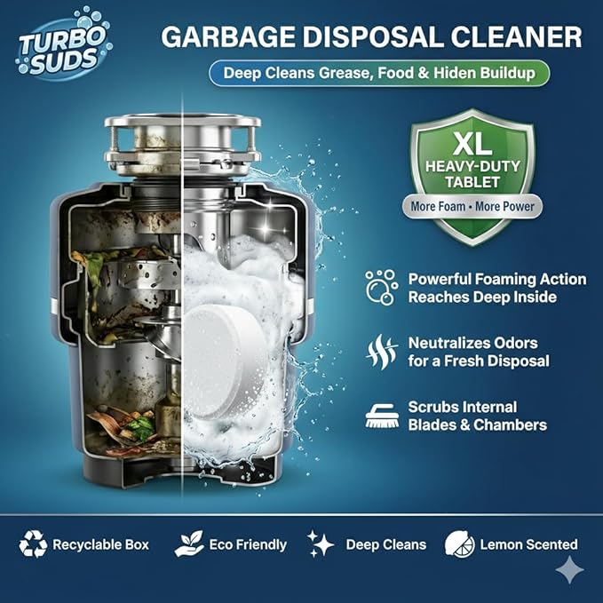 Garbage Disposal Cleaner and Deodorizer Tablets Drain Freshener, Foaming Citrus Scent, Sink Odor Remover for Kitchen Garbage Disposer Cleaning (12 XL Tablets - One Year Supply)