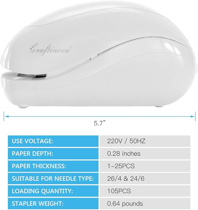 Electric Stapler,Including 2000 Staples and 1 Staple Remover, Suitable for Palm Size and high Comfort，25 Sheet Capacity, AC Adapter or Battery Powered，Battery not Included，(White)