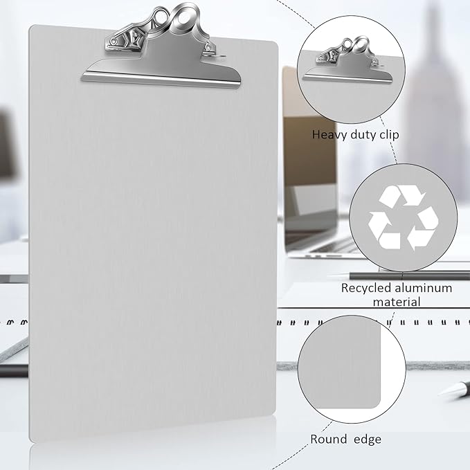 Mimorou 16 Pcs Metal Clipboard Heavy Duty Aluminum Clipboards 12 x 9 Inch Metal Clip Board with Low Profile Clip A4 Letter Size Document Holder for Office School Medical Jobsite Laboratory