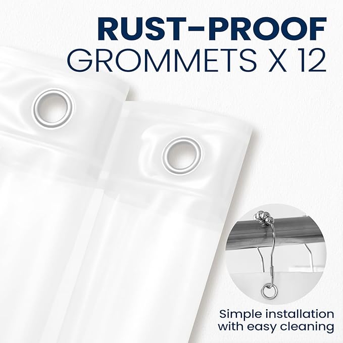 downluxe White Shower Curtain Liner, EVA Soft Plastic Shower Liner with 3 Magnets, 72" x 72" Waterproof Bathroom Curtain