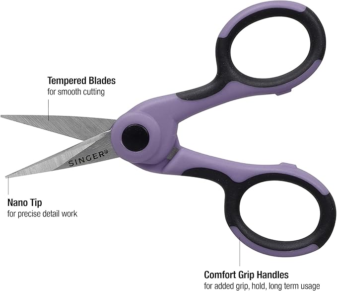 SINGER ProSeries Sewing 8.5" Heavy Duty Fabric Scissors and 4.5" Craft Detail Scissors Set, Lilac Purple, Set of 2 Sewing Scissors