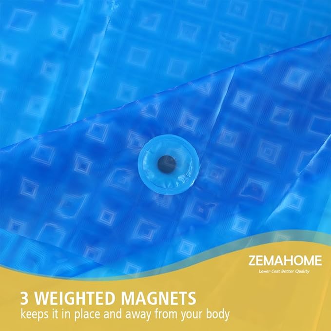 ZEMAHOMEEVA 3D Blue Geometric Plastic Shower Curtain Liner - Premium Light Weight 72" x 72" Blue Bathroom Shower Showroom Curtain Liner with Rustproof Metal Gromments and Weighted Magnet