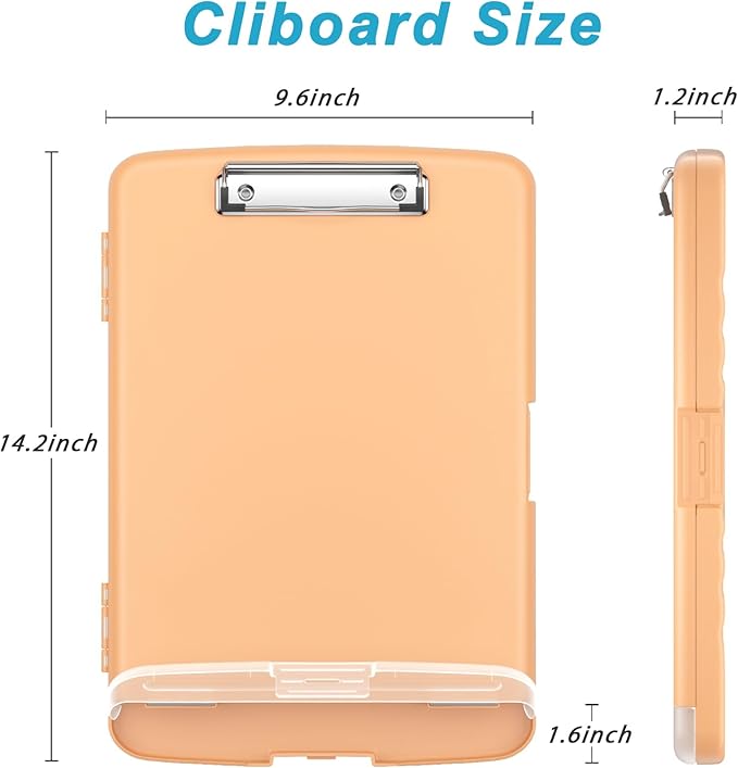 Rimilak Plastic Clipboard with Storage, 8.5 x 11 High Capacity Folio Nursing Case with Pen Holder, Size 14.2 x 9.6 x 1.2″ Folder Side-Opening for Classroom, Teacher, Smooth Writing, Pale Orange