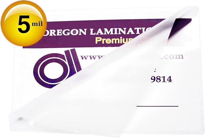Oregon Lamination Heat Activated Laminating Pouches File Card Size 5 Mil 3-1/2” x 5-1/2” (89mm x 140mm x 125 microns Thick) [pk of 100] for up to 3.25 x 5.25 Size Sheets, Clear Gloss