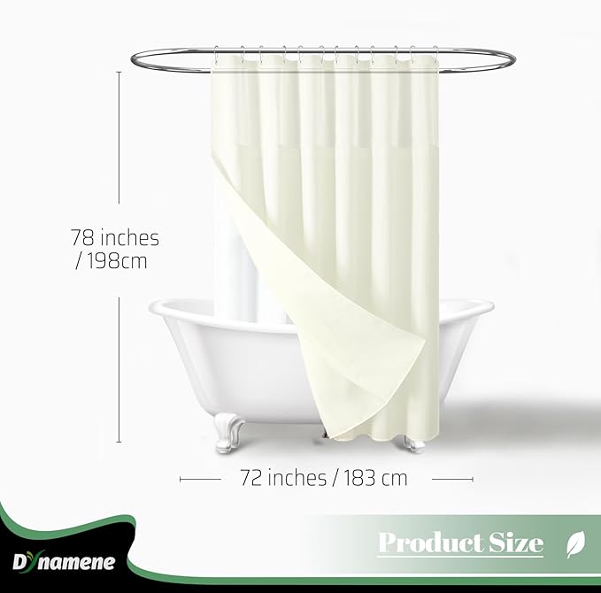 Dynamene 78 Inch Long Shower Curtain, Tall Waffle Fabric Shower Curtains for Bathroom, Hotel Waterproof Cloth Shower Curtain Liner Set with Hooks, Snap in Liner, Mesh Top Window, Cream, 72x78
