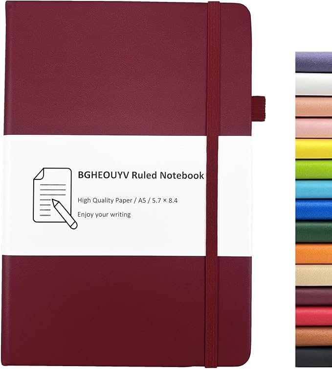 Notebook Journal, College Ruled Notebook Lined A5 160 Pages,Hard Cover Journals for Writing, Notebooks for Work Office School Women Men,5.7 inches x 8.4 inches(Wine Red)