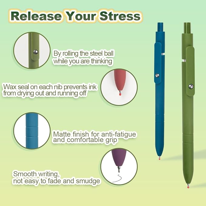 Gel Pens 6-Pack Quick-Dry Smudge-Resistant Ink, Writing Tools for School, Office, Creative Projects | Aesthetic Gift Set for Students/Teachers/Nurses/Professionals (Vintage-6PCS)