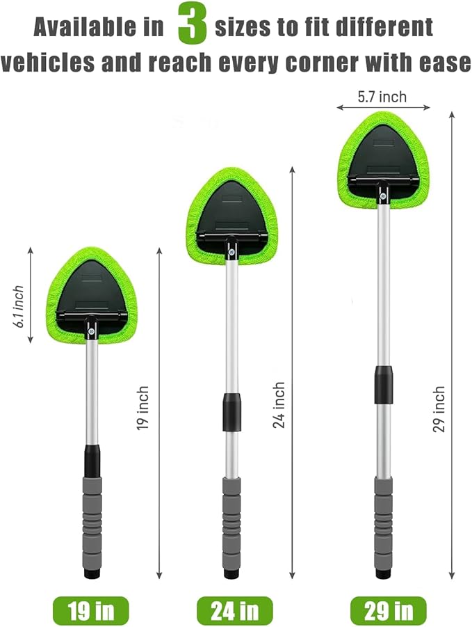 XINDELL 24-inch Windshield Cleaner Tool – Upgrade Large Head Car Interior&Exterior Window Cleaning Kit with Extendable Handle & 4 Microfiber Pads, Auto Wiper Brush for Car, Trucks, SUVs, RVs & Home