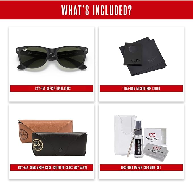 Ray-Ban RB2132 NEW WAYFARER 55MM Square Sunglasses For Men For Women +BUNDLE with ACCESSORY EYEWEAR KIT