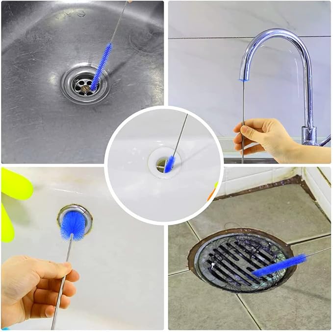 Flexible Drain Cleaning Brush (72" Long) for Drains, Bottles, Bathroom Sink, Bathtub, Shower, and Kitchen Sink, Heavy-Duty Double Ended Nylon with Elastic Hose, Bathroom Essentials, Black