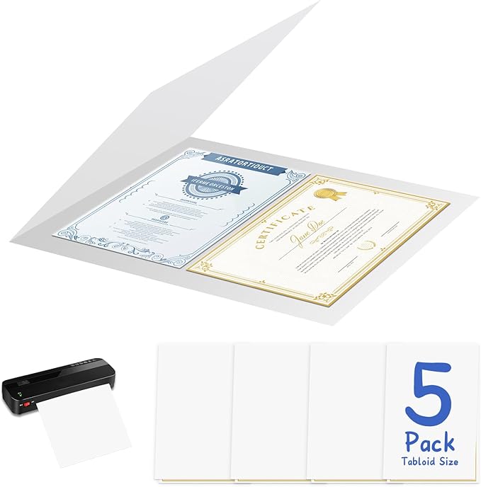 5 Pack 11.75 x 17.7 Inch Laminator Carrier Sleeve Tabloid Size Thermal Laminating Carriers Sheets Protection Thermal for All Brand Laminating Pouches Certificates Documents Posters Photos Cards
