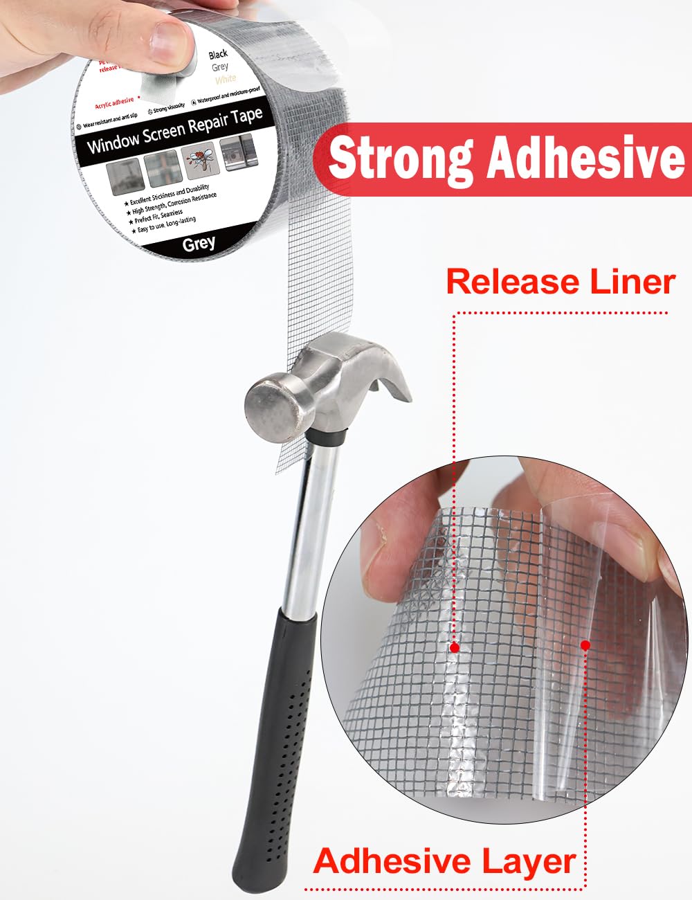 wohohoho Window Screen Repair Tape, 4 in X 20 FT (240IN) Grey Screen Patch Repair Kit, 3-Layer Strong Adhesive Invisible Screen Tape Mesh Repair for Windows, Doors Garage Mosquito Net Magnetic Screen