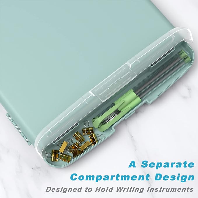 Rimilak Plastic Clipboard with Storage, 8.5 x 11 High Capacity Folio Nursing Case with Pen Holder, Size 14.2 x 9.6 x 1.2″ Folder Side-Opening for Classroom, Teacher, Smooth Writing, Dark Green