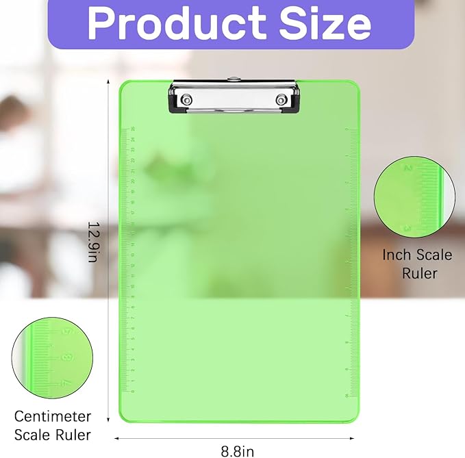 Dynta Plastic Clipboards A4/Letter Size 8.5x11 Clear Colored Clip Boards Hanging Hard Board for Outdoors Indoors Painting Note-Taking Writing Pads Document Storage 6 Pack
