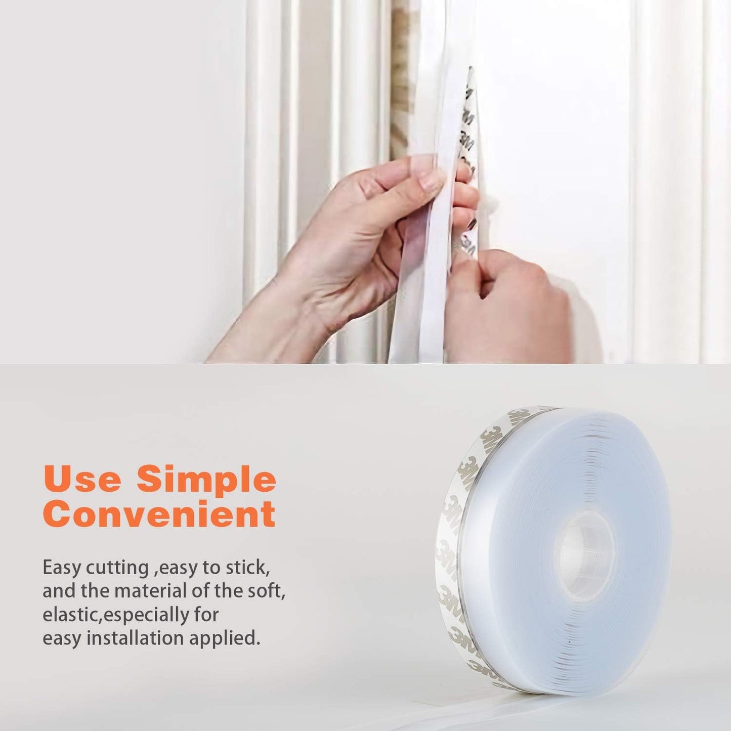 26 Feet Silicone Seal Strip,Door Weather Stripping, Sealing Tape for Door Draft Stopper Adhesive Tape for Doors Windows and Shower Glass Gaps (Transparent, 45MM)