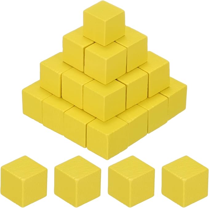 50-Pack DIY Wooden Cube, 0.4 Inch(1 Cm) Colored Natural Wood Blocks for Crafts Making Puzzle Games/Wedding/Home Decor/Dice/Building, Square Blank Block [Yellow]